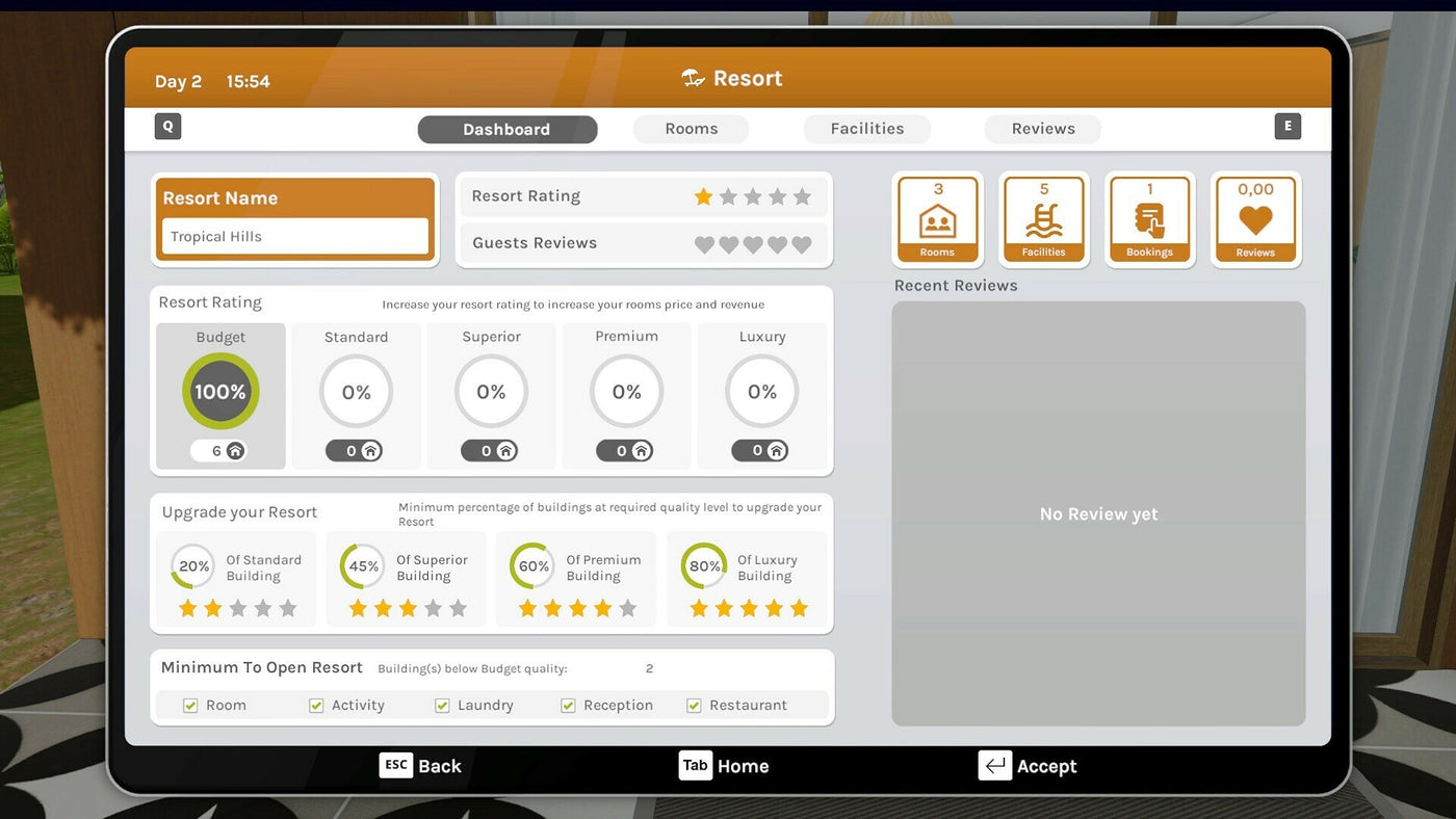 Hotel: A Resort Simulator | Lake Edition (PC) - Steam Key - GLOBAL